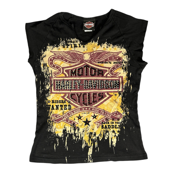VTG Harley Davidson Vneck Top Womens Medium Dalton, GA Rhinestone 2007 Sz S/P - Picture 2 of 6